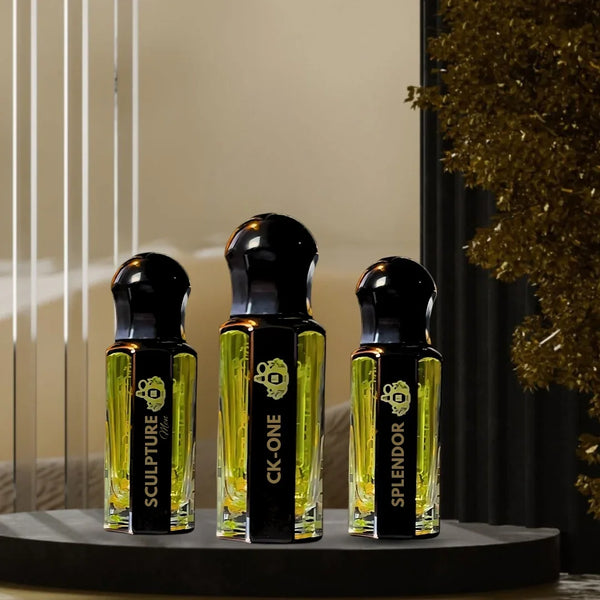 Luxury 3 Attar Deal – Sculpture, CK-One & Splendor | Premium Long Lasting Attars by SK Brand Luxury Shop Pakistan